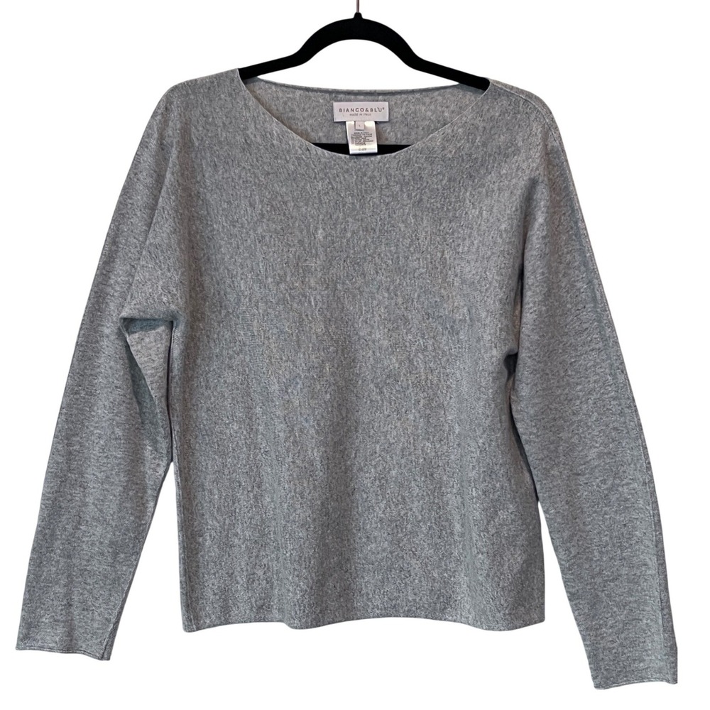 Bianco Blu Women's Grey Boat Neck Long Sleeve Sweater Top Made in Italy Size‎ L